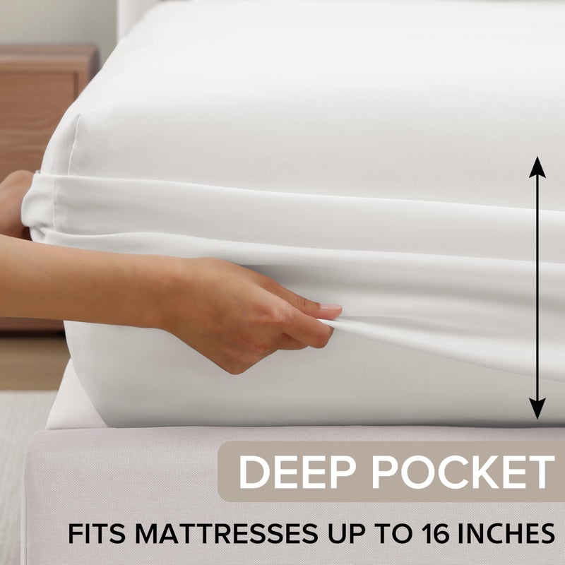 UGG Queen Sheet Set 4-Piece Luxury Cooling Sheets Deep Pockets Premium Bedding with 2 Pillow Shams Hypoallergenic Machine Washable Soft Lightweight Bed Set for Bedroom, Queen, White (Hedi) - Image 1
